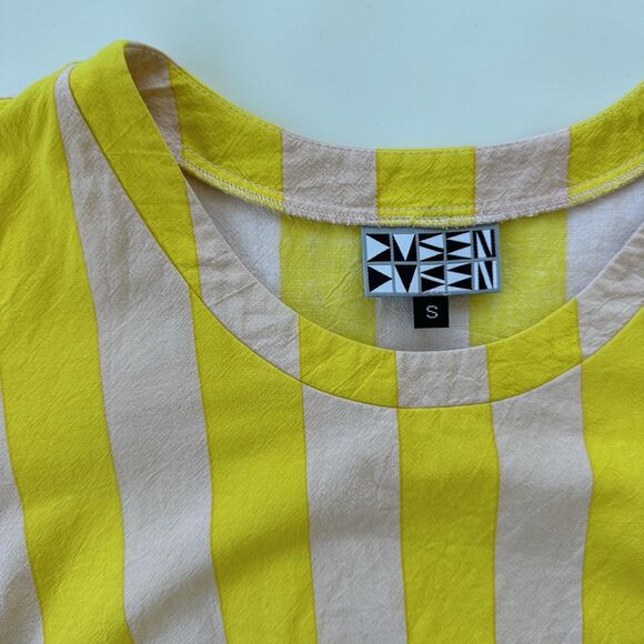 Dusen Dusen Womens Stripe Print Short Sleeve Shift Pocket Dress Yellow Small - Picture 2 of 6